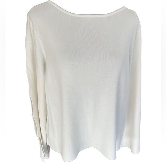 Milly white ribbed boxy style crew sweater with bell sleeves w/ cut outs size L - Picture 2 of 8